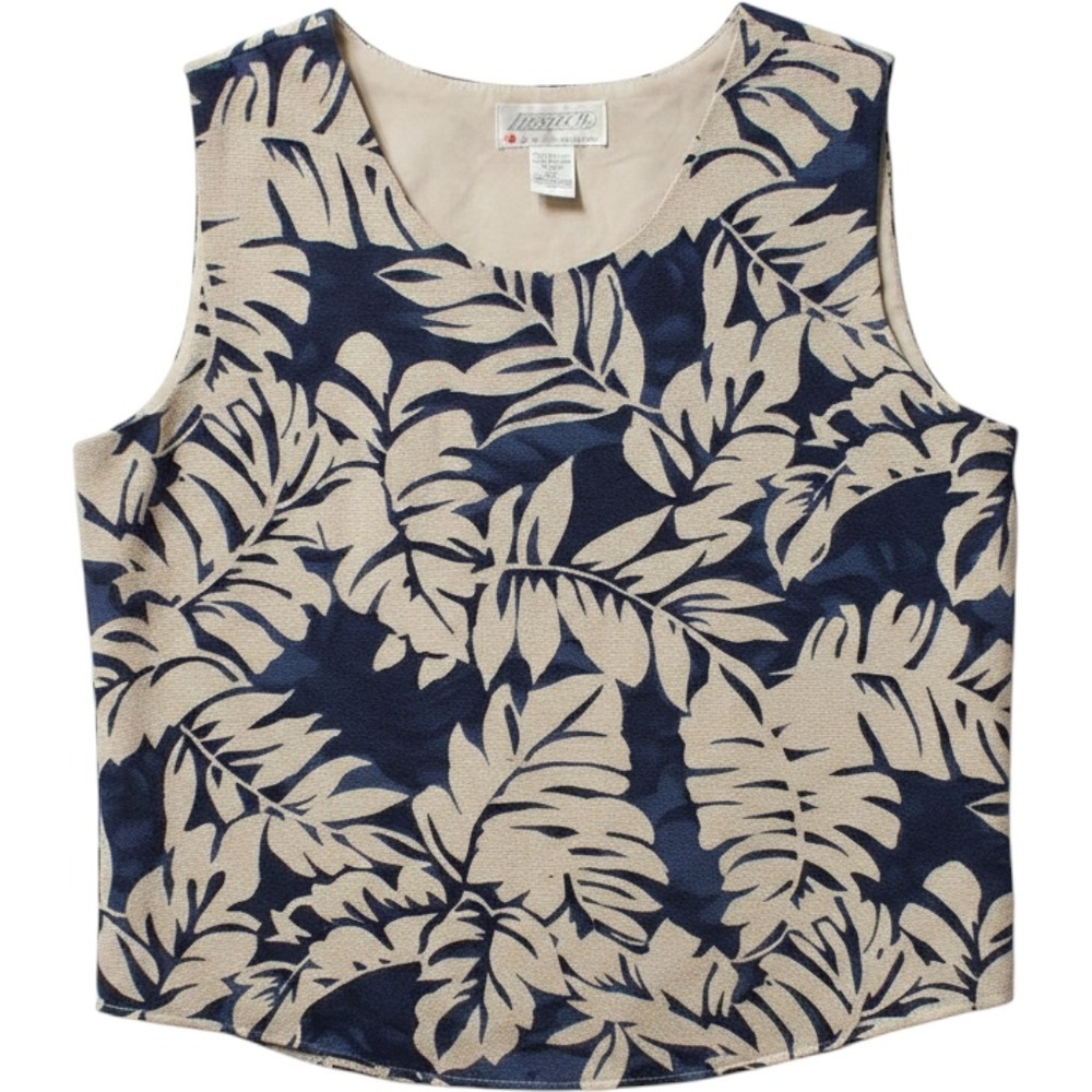 Side Effects Navy Tropical Palm Leaf Sleeveless Tank Top vintage Canada Large